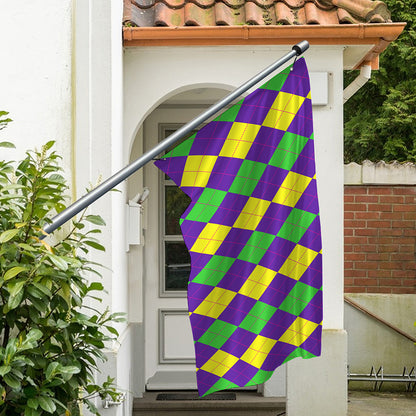 Mardi Gras Argyle Pattern Print Polyester Flag