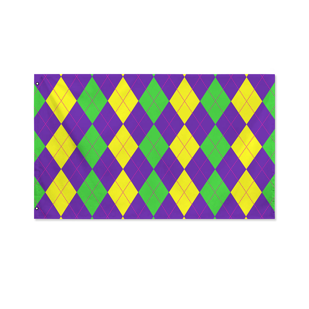 Mardi Gras Argyle Pattern Print Polyester Flag