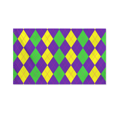 Mardi Gras Argyle Pattern Print Polyester Flag