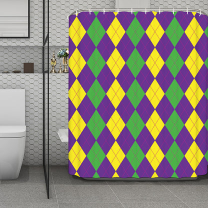 Mardi Gras Argyle Pattern Print Polyester Shower Curtain