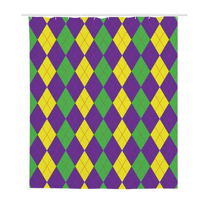 Mardi Gras Argyle Pattern Print Polyester Shower Curtain