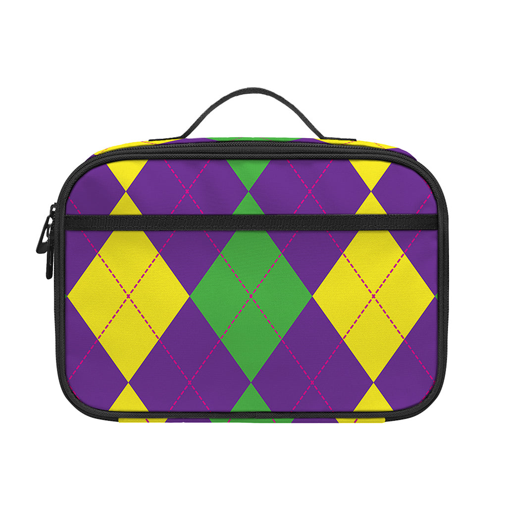 Mardi Gras Argyle Pattern Print Portable Lunch Bag