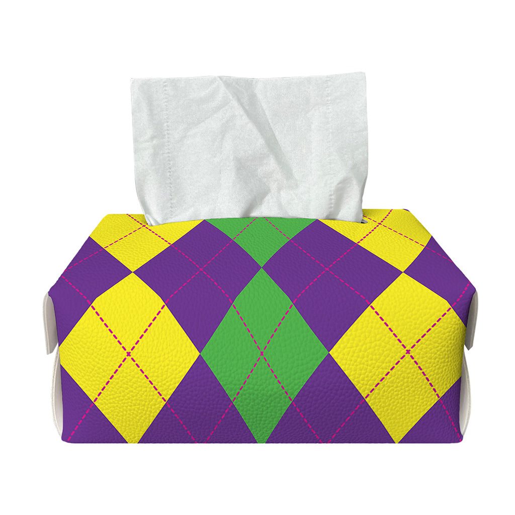 Mardi Gras Argyle Pattern Print Rectangle Tissue Box Cover