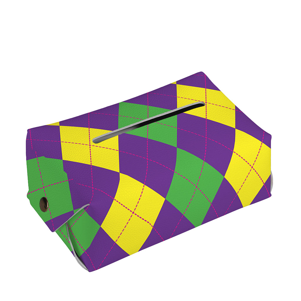 Mardi Gras Argyle Pattern Print Rectangle Tissue Box Cover