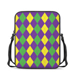 Mardi Gras Argyle Pattern Print Rectangular Crossbody Bag