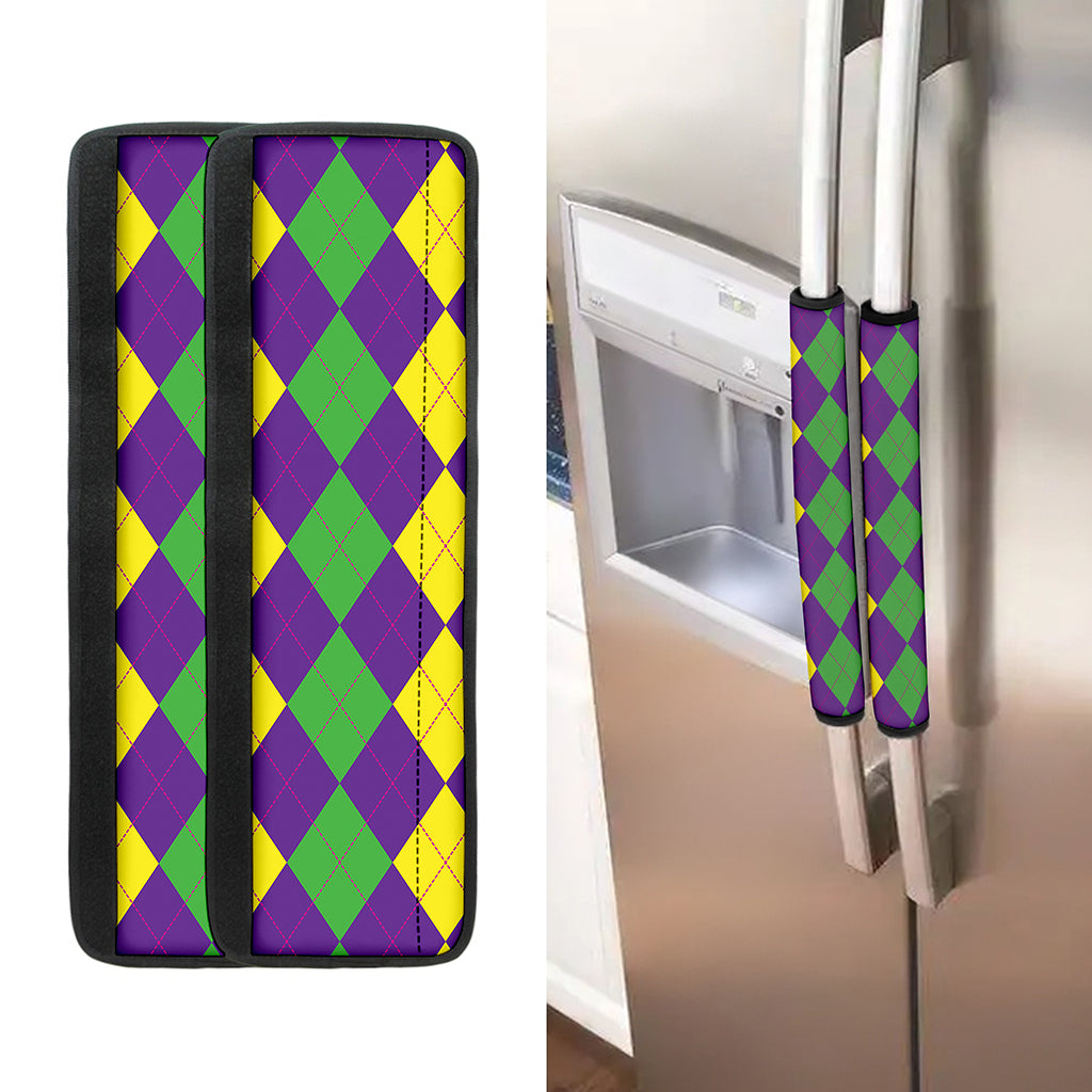Mardi Gras Argyle Pattern Print Refrigerator Handle Covers
