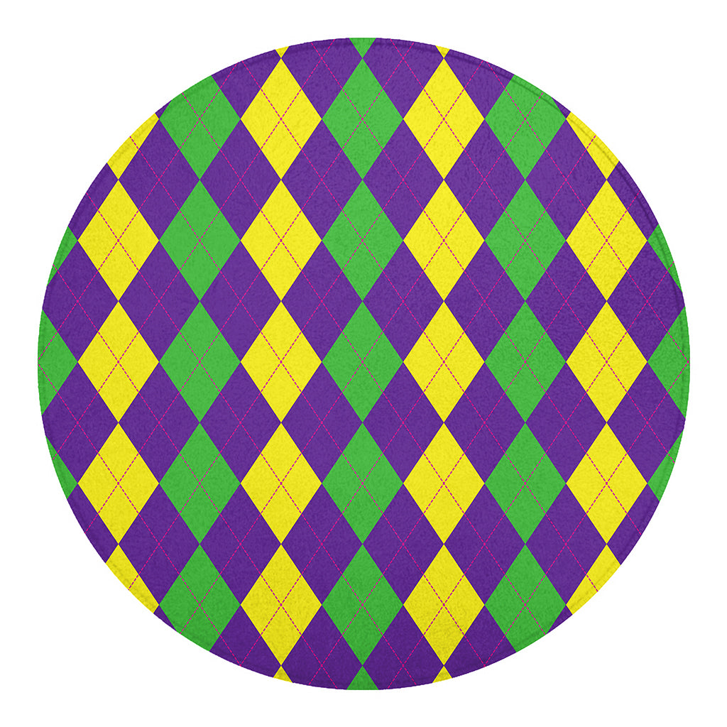 Mardi Gras Argyle Pattern Print Round Blanket