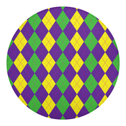 Mardi Gras Argyle Pattern Print Round Blanket