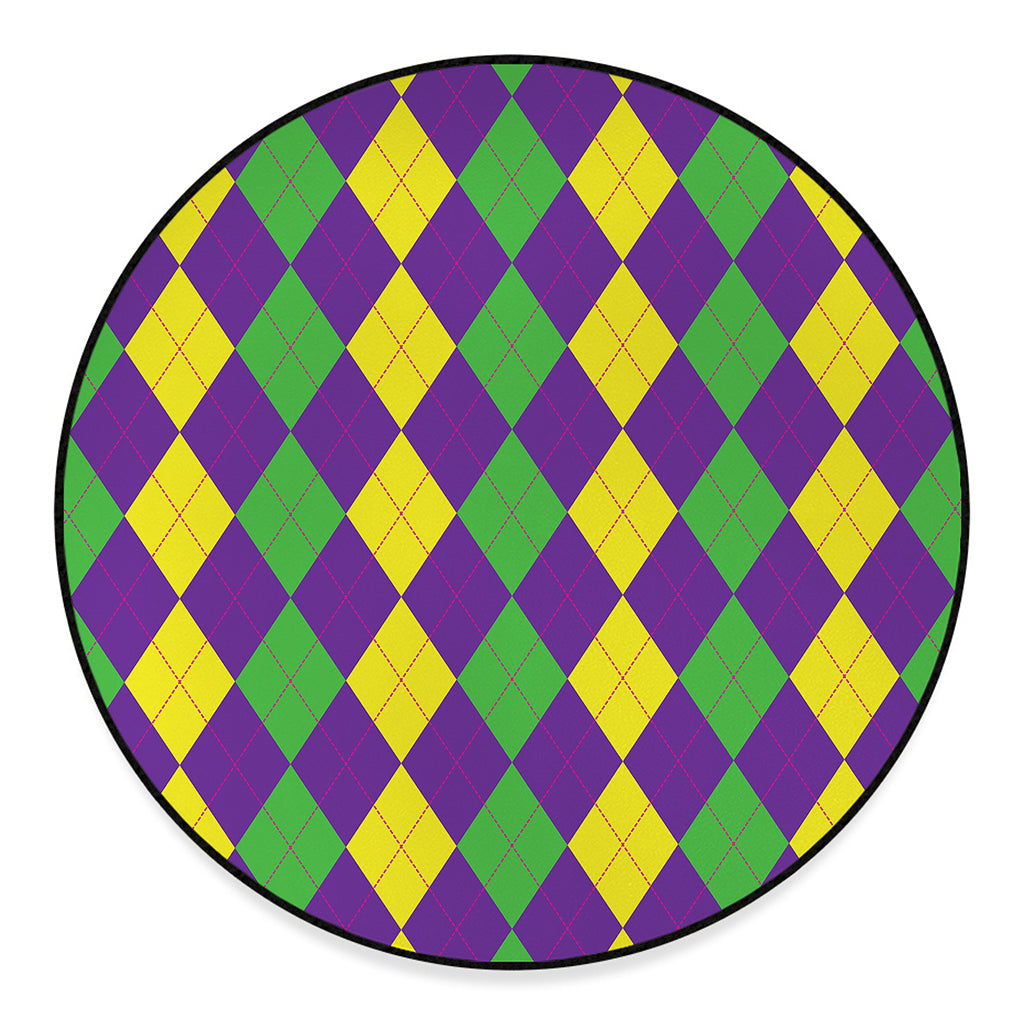 Mardi Gras Argyle Pattern Print Round Floor Mat