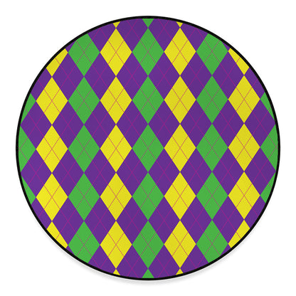 Mardi Gras Argyle Pattern Print Round Floor Mat