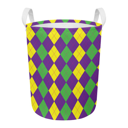 Mardi Gras Argyle Pattern Print Round Laundry Basket