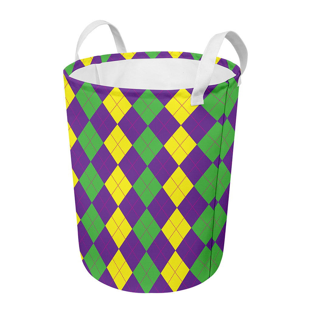 Mardi Gras Argyle Pattern Print Round Laundry Basket