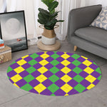 Mardi Gras Argyle Pattern Print Round Rug
