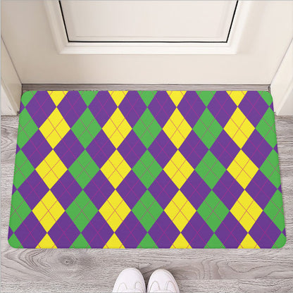 Mardi Gras Argyle Pattern Print Rubber Doormat