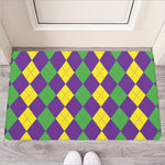 Mardi Gras Argyle Pattern Print Rubber Doormat