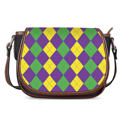 Mardi Gras Argyle Pattern Print Saddle Bag