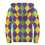 Mardi Gras Argyle Pattern Print Sherpa Lined Zip Up Hoodie