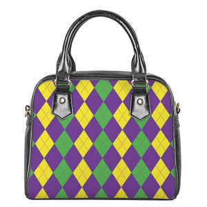 Mardi Gras Argyle Pattern Print Shoulder Handbag