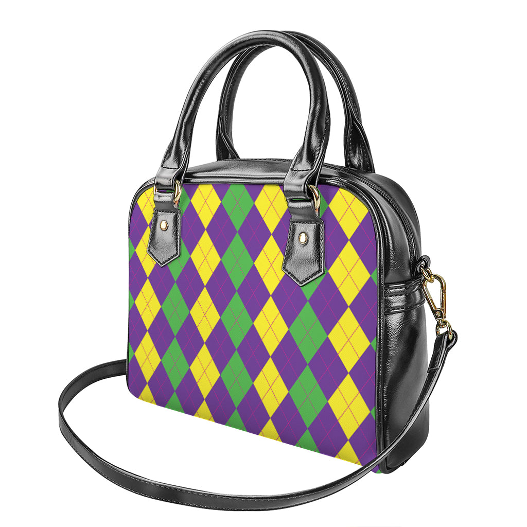 Mardi Gras Argyle Pattern Print Shoulder Handbag