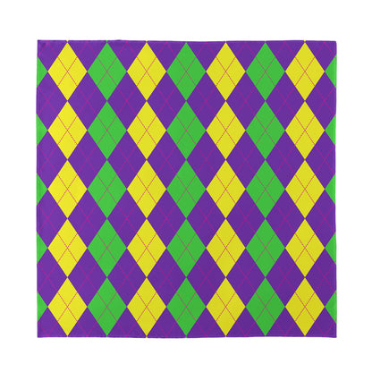 Mardi Gras Argyle Pattern Print Silk Bandana