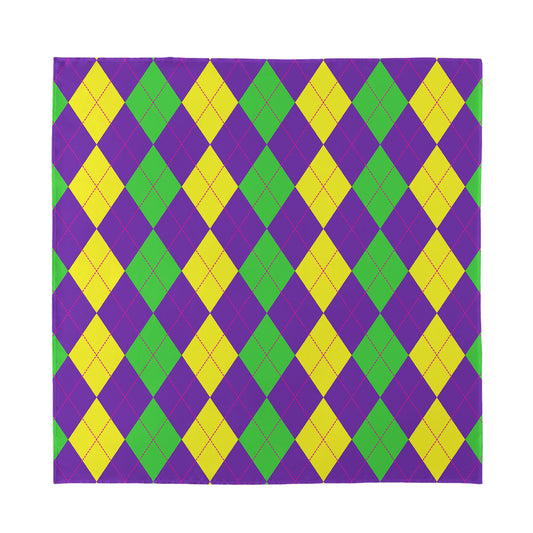 Mardi Gras Argyle Pattern Print Silk Bandana