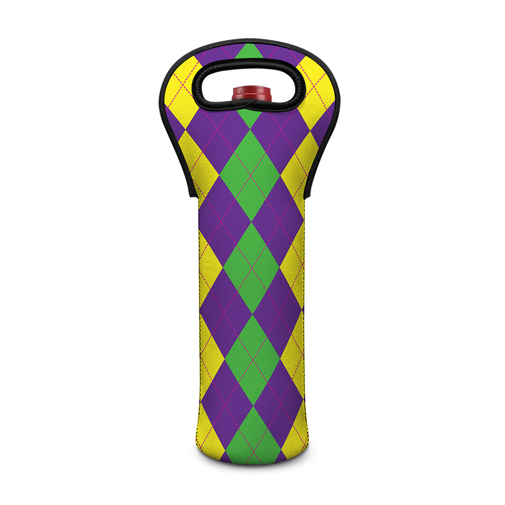 Mardi Gras Argyle Pattern Print Single Neoprene Wine Tote