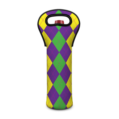 Mardi Gras Argyle Pattern Print Single Neoprene Wine Tote