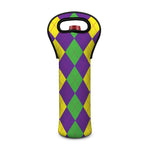 Mardi Gras Argyle Pattern Print Single Neoprene Wine Tote