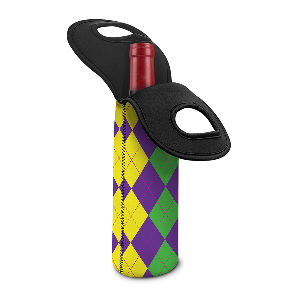 Mardi Gras Argyle Pattern Print Single Neoprene Wine Tote