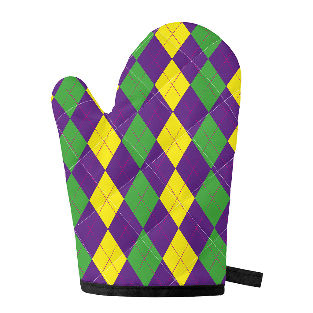 Mardi Gras Argyle Pattern Print Single Oven Mitt