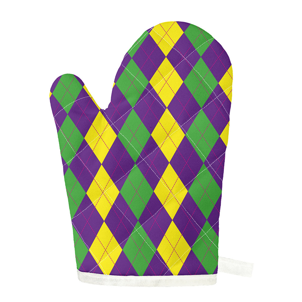 Mardi Gras Argyle Pattern Print Single Oven Mitt