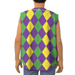 Mardi Gras Argyle Pattern Print Sleeveless Baseball Jersey