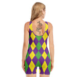 Mardi Gras Argyle Pattern Print Sleeveless One Piece Swimsuit
