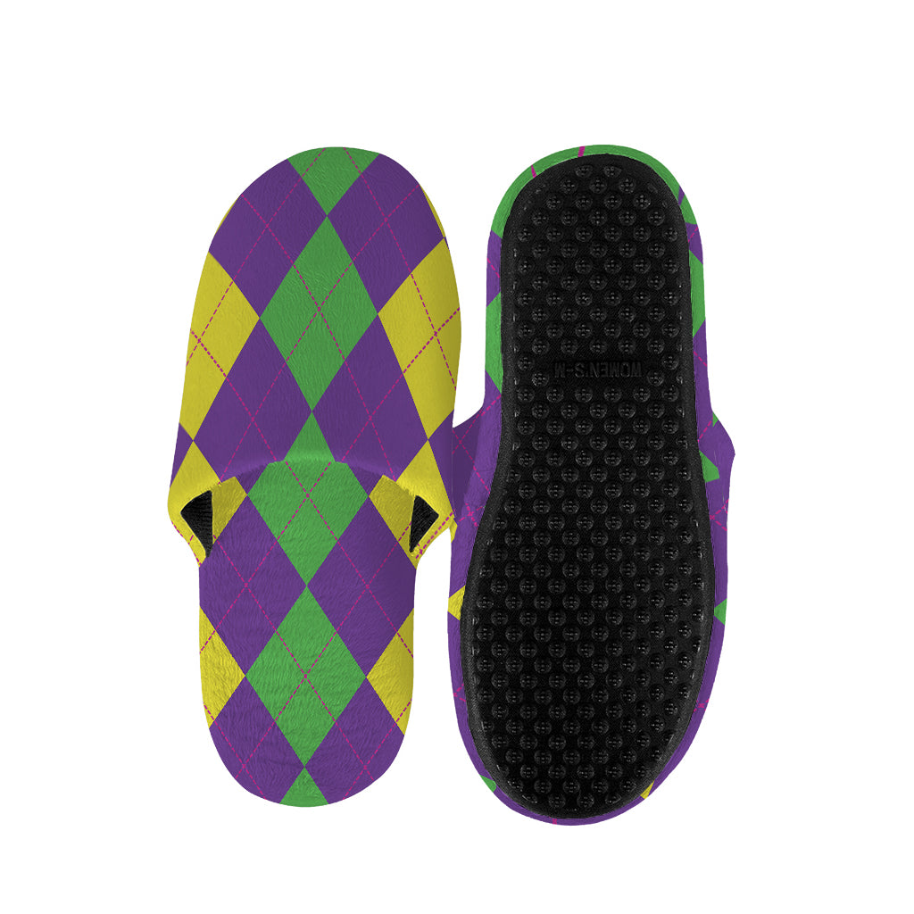 Mardi Gras Argyle Pattern Print Slippers