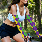 Mardi Gras Argyle Pattern Print Sun Protection Arm Sleeves