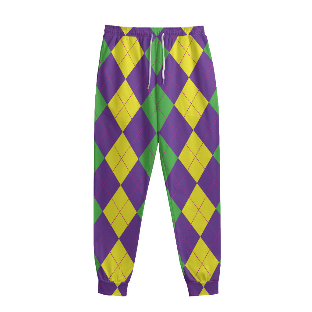 Mardi Gras Argyle Pattern Print Sweatpants