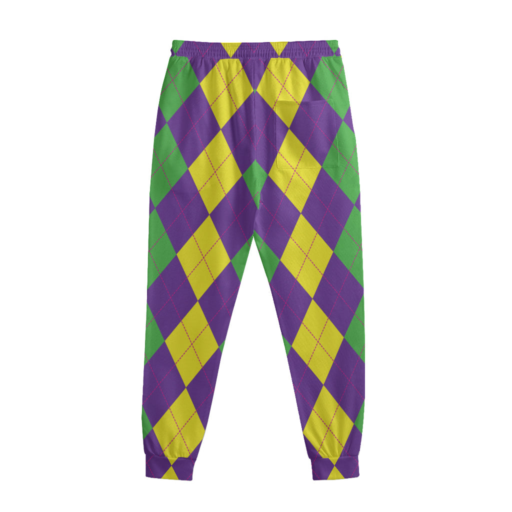 Mardi Gras Argyle Pattern Print Sweatpants
