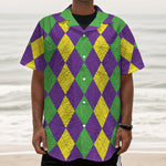 Mardi Gras Argyle Pattern Print Textured Short Sleeve Shirt