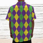 Mardi Gras Argyle Pattern Print Textured Short Sleeve Shirt