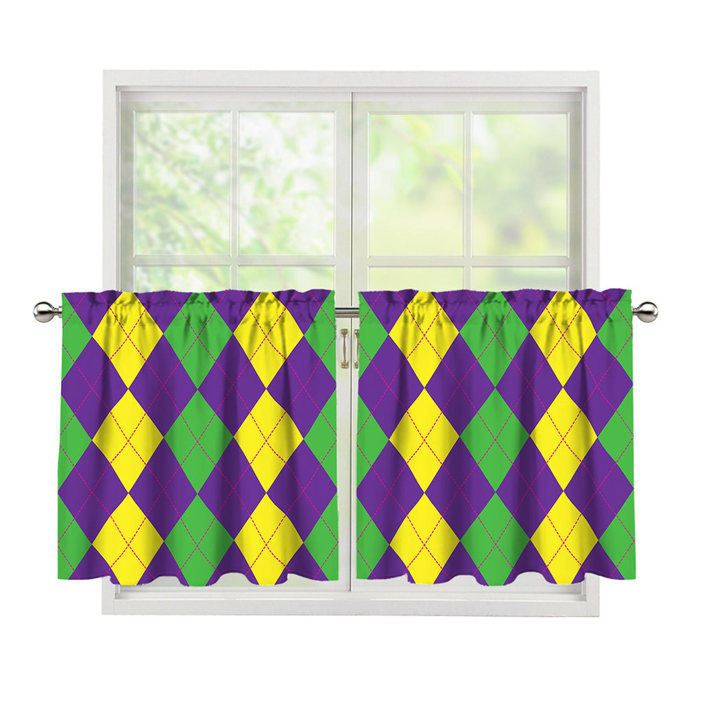 Mardi Gras Argyle Pattern Print Tier Curtains