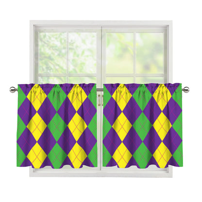 Mardi Gras Argyle Pattern Print Tier Curtains