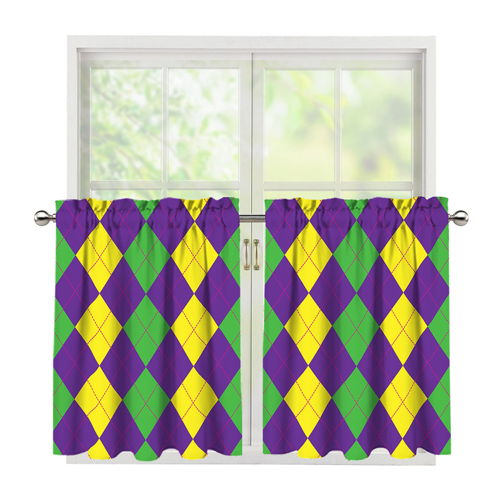 Mardi Gras Argyle Pattern Print Tier Curtains