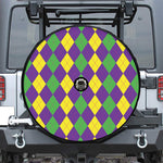 Mardi Gras Argyle Pattern Print Tire Cover With Camera Hole