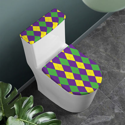 Mardi Gras Argyle Pattern Print Toilet Lid And Tank Cover Set