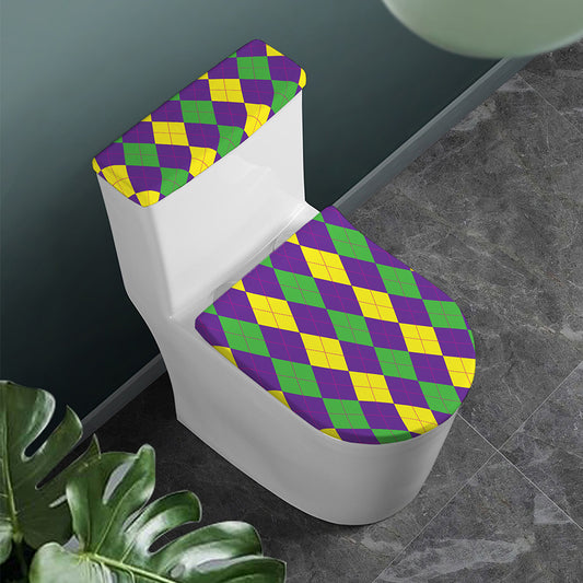 Mardi Gras Argyle Pattern Print Toilet Lid And Tank Cover Set