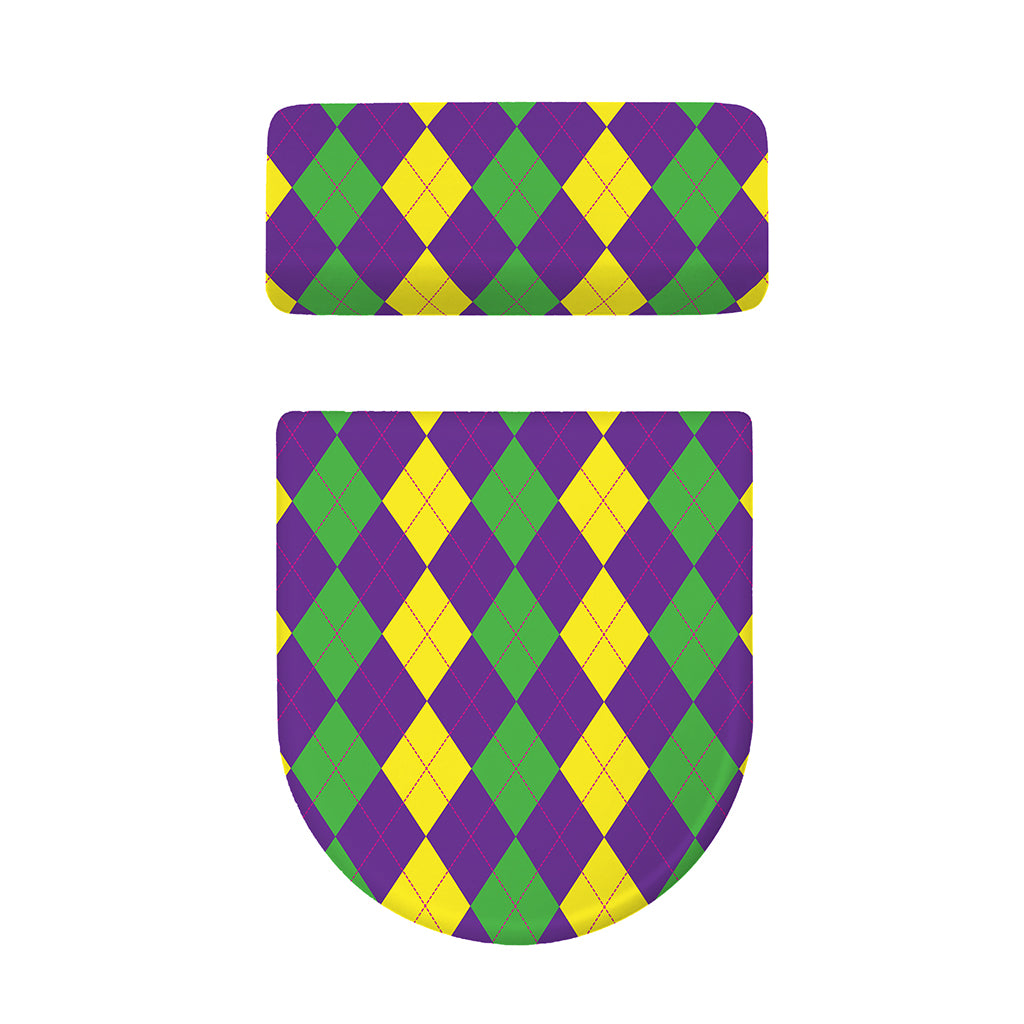 Mardi Gras Argyle Pattern Print Toilet Lid And Tank Cover Set