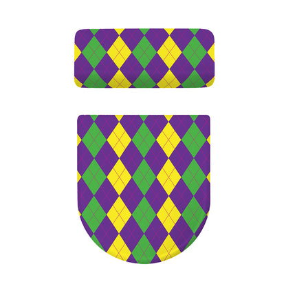 Mardi Gras Argyle Pattern Print Toilet Lid And Tank Cover Set