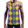 Mardi Gras Argyle Pattern Print Men's Workout Tank Top