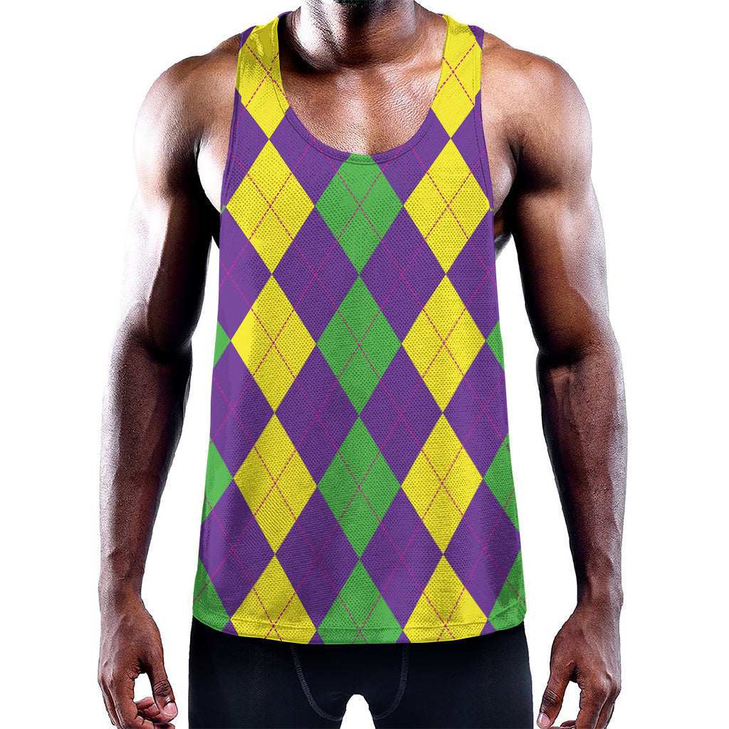 Mardi Gras Argyle Pattern Print Training Tank Top