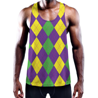 Mardi Gras Argyle Pattern Print Training Tank Top